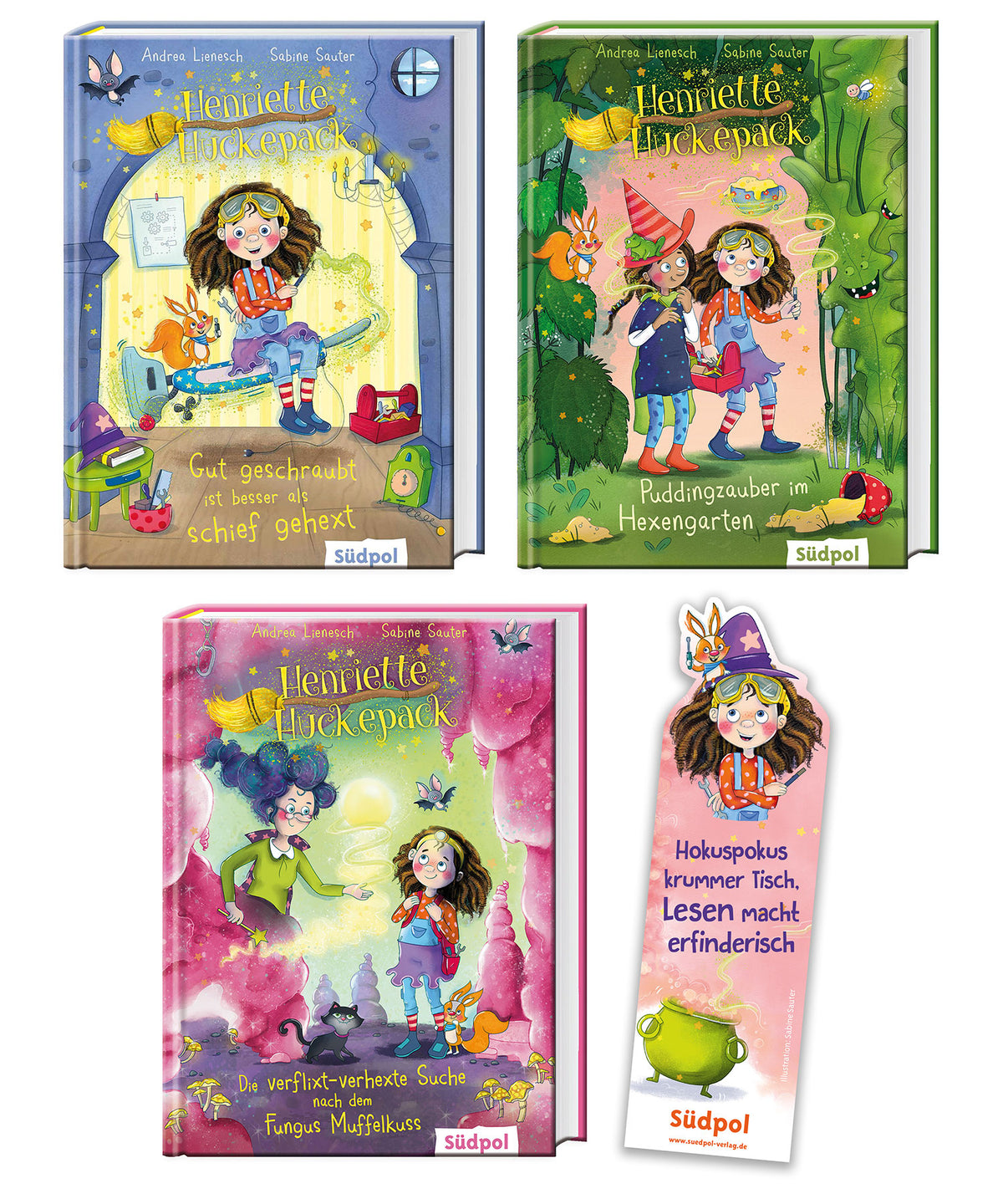 Henriette Huckepack Band 1–3 – Kinderbuch-Set mit Henriette-Lesezeichen