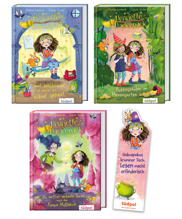 Henriette Huckepack Band 1–3 – Kinderbuch-Set mit Henriette-Lesezeichen