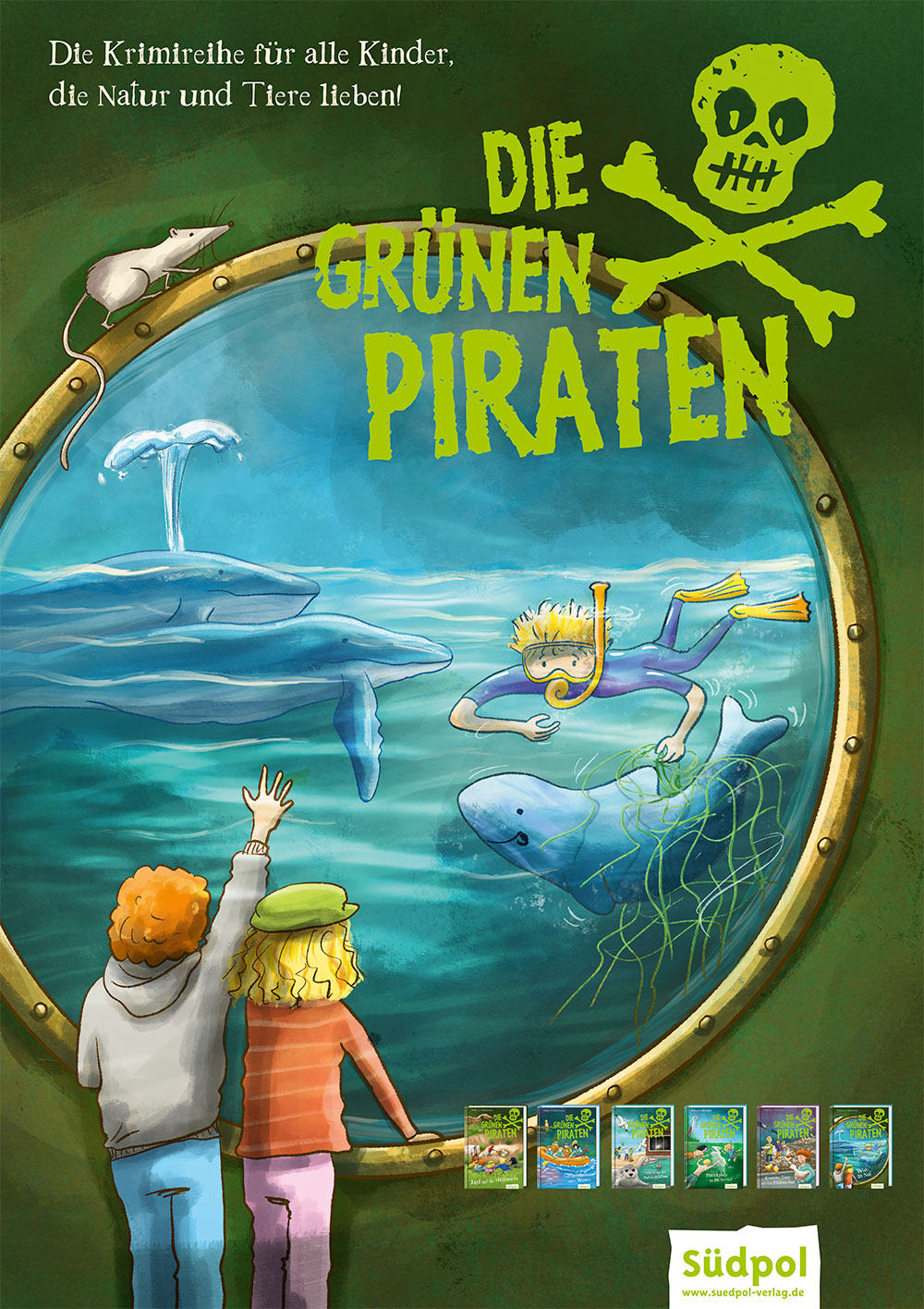 Poster zum Buch: Die Grünen Piraten – Wale, Coverillustration „Die Grünen Piraten – Wale in Not“ von Poßberg&Böckmann, Illustration Corinna Böckmann